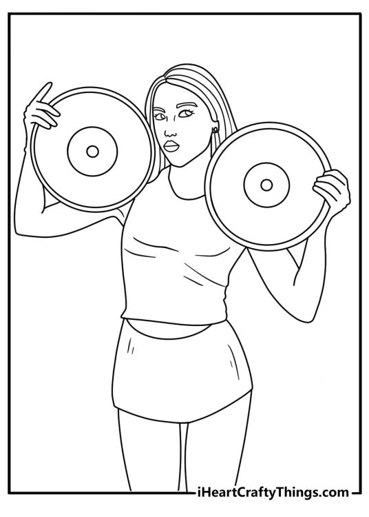 Olivia Rodrigo holding a vinyl record in bedroom music decor printable coloring sheet
