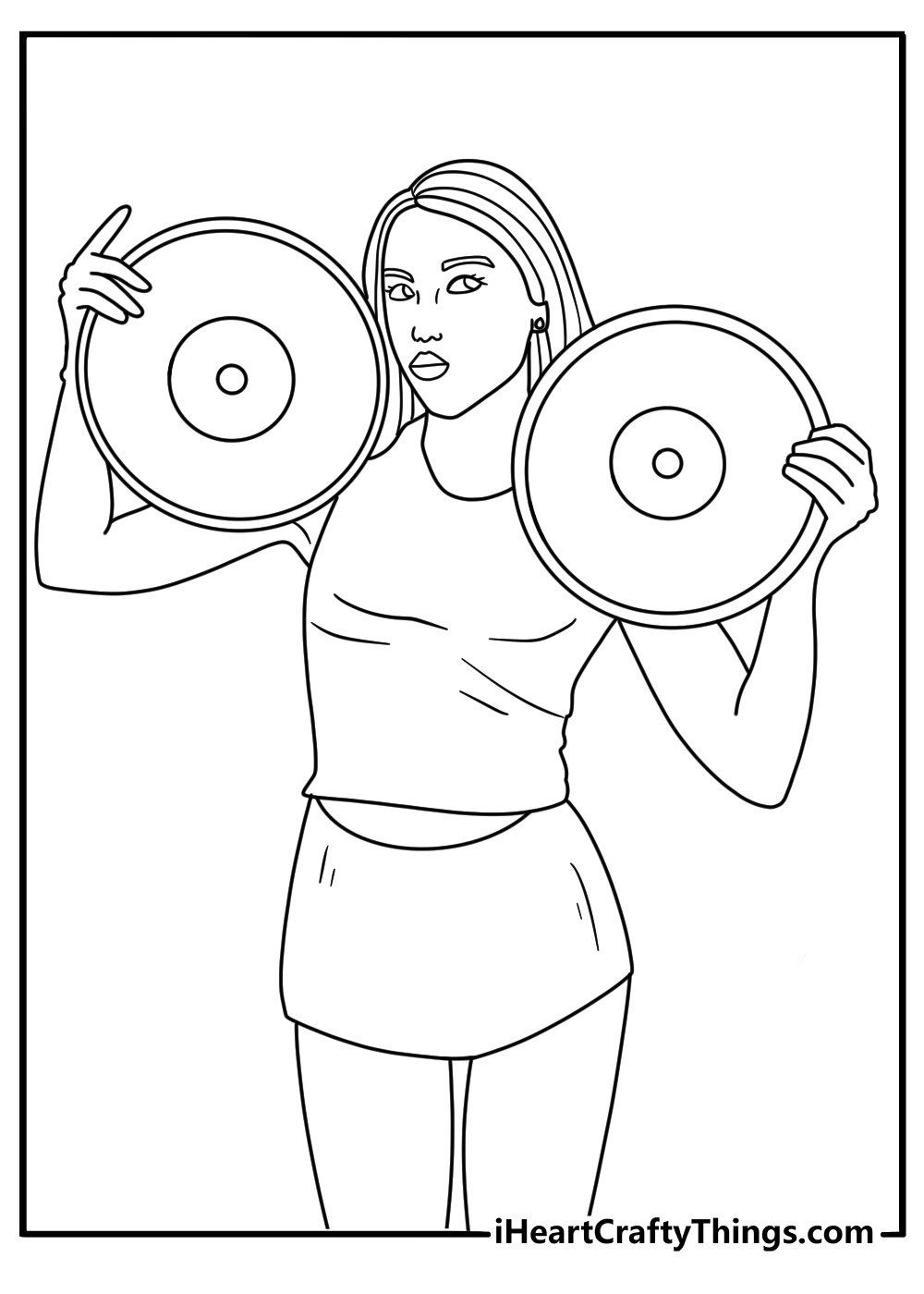 Olivia Rodrigo holding a vinyl record in bedroom music decor printable coloring sheet