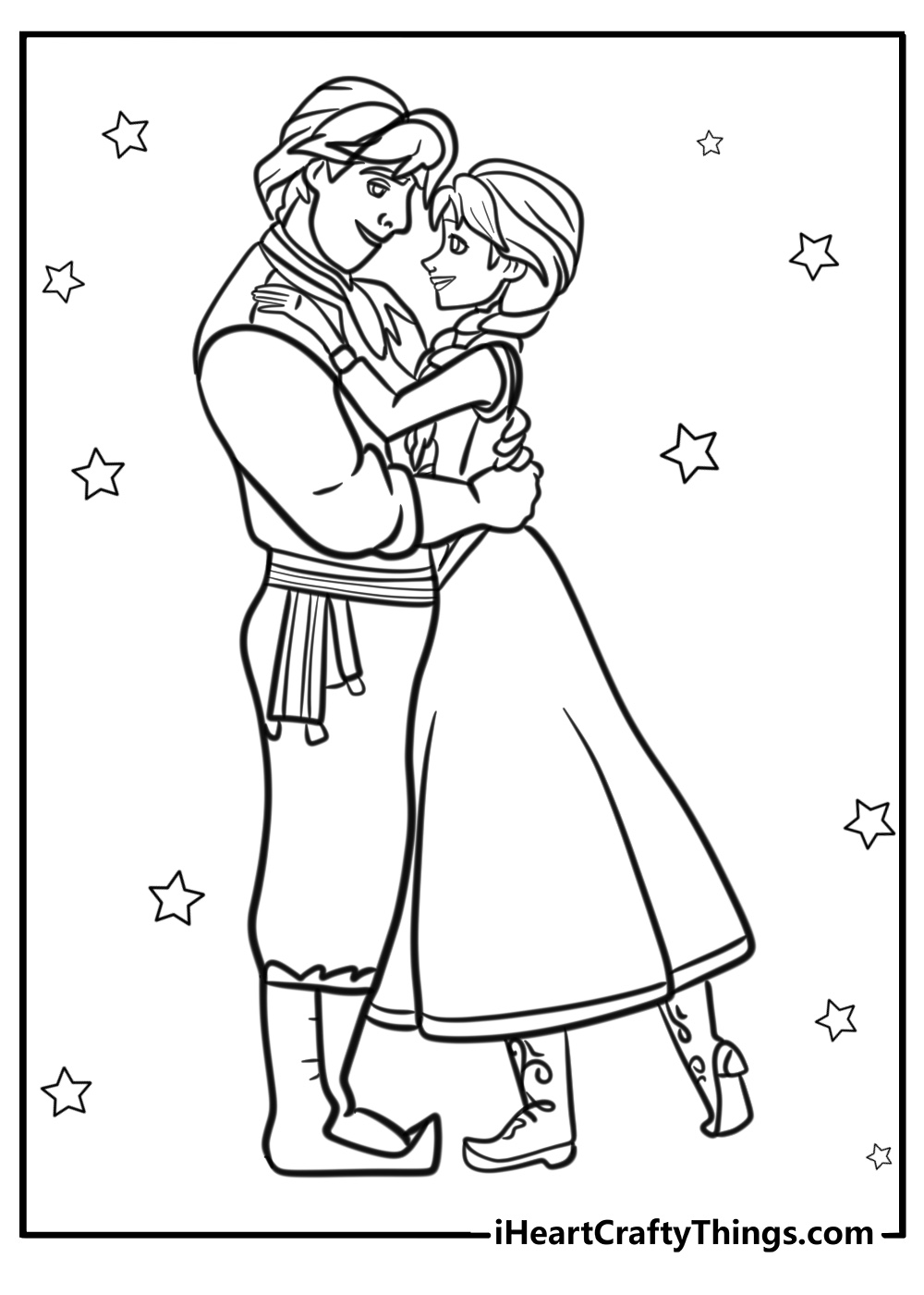 Anna and Kristoff Together Fun Printable Coloring Sheet