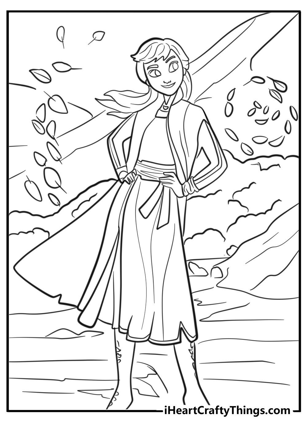 Anna Exploring the Enchanted Forest Detailed Coloring Sheet