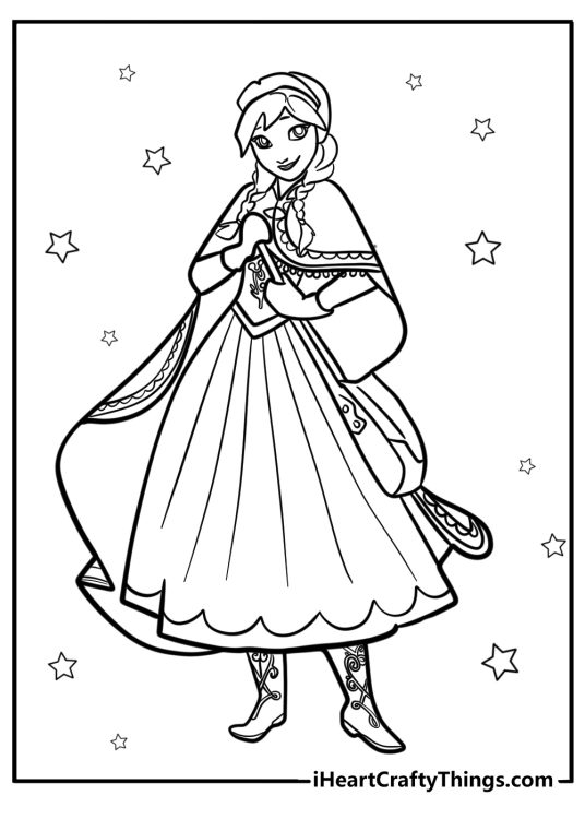 Anna in Her Winter Outfit Free Printable Frozen Coloring Page