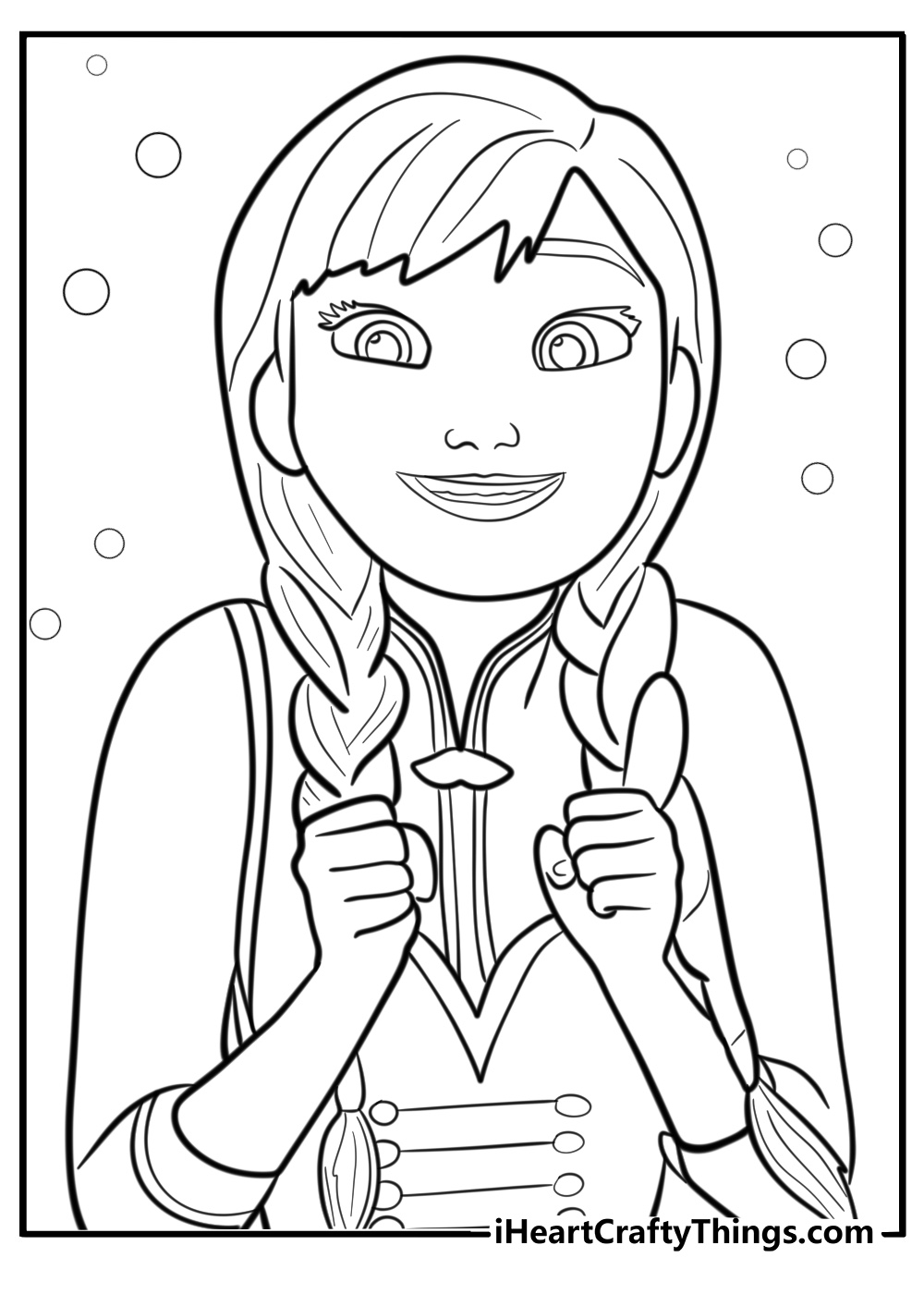 Anna Smiling with Her Braided Hair Detailed Frozen Coloring Sheet