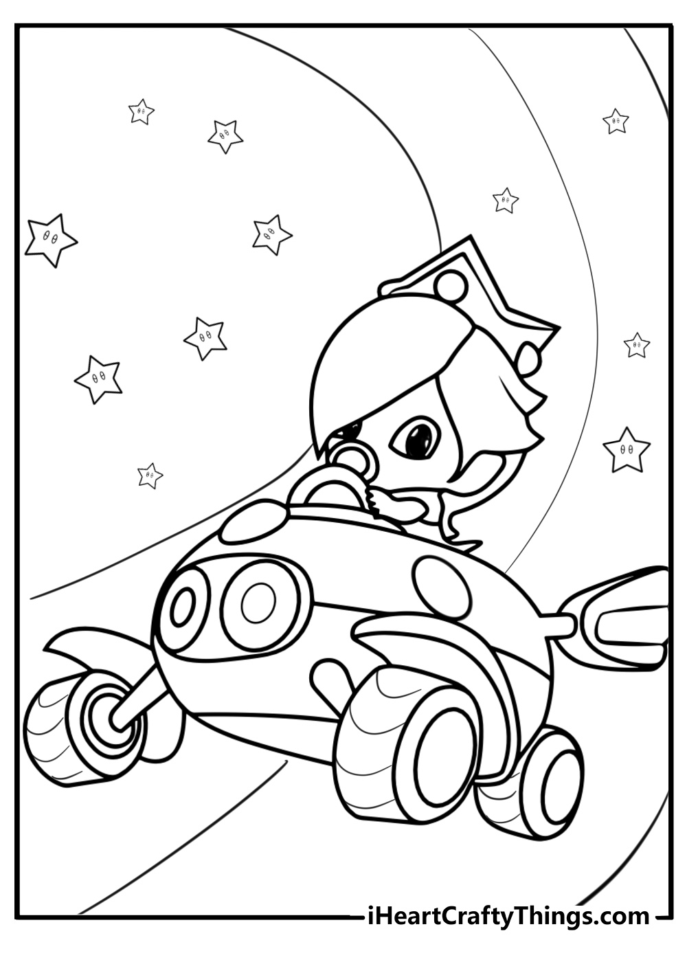 Baby rosalina driving in mario kart coloring page