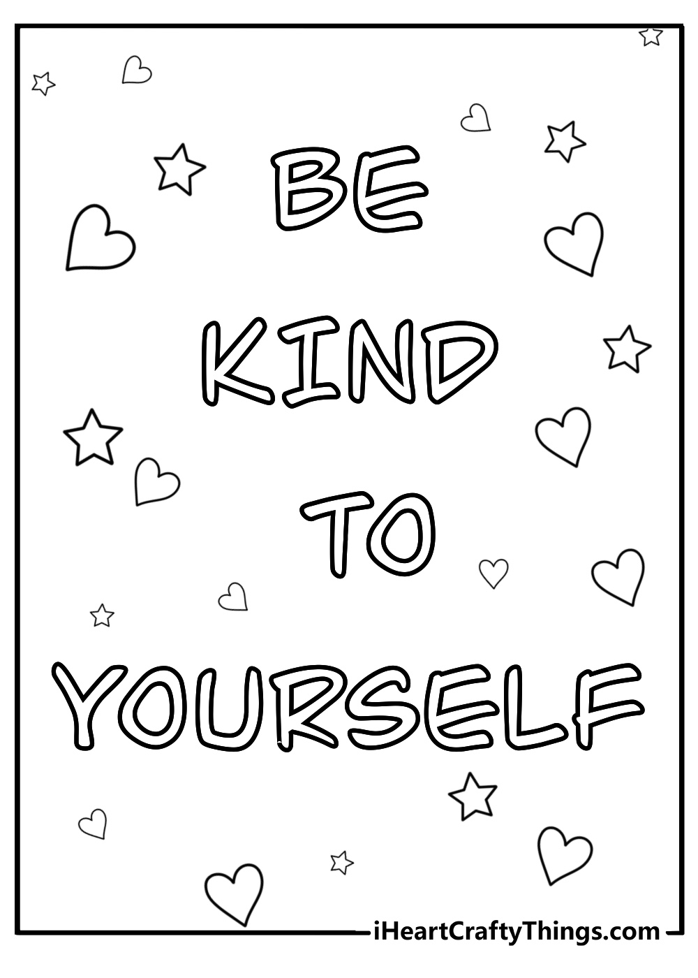 Be kind to yourself motivational quote coloring page