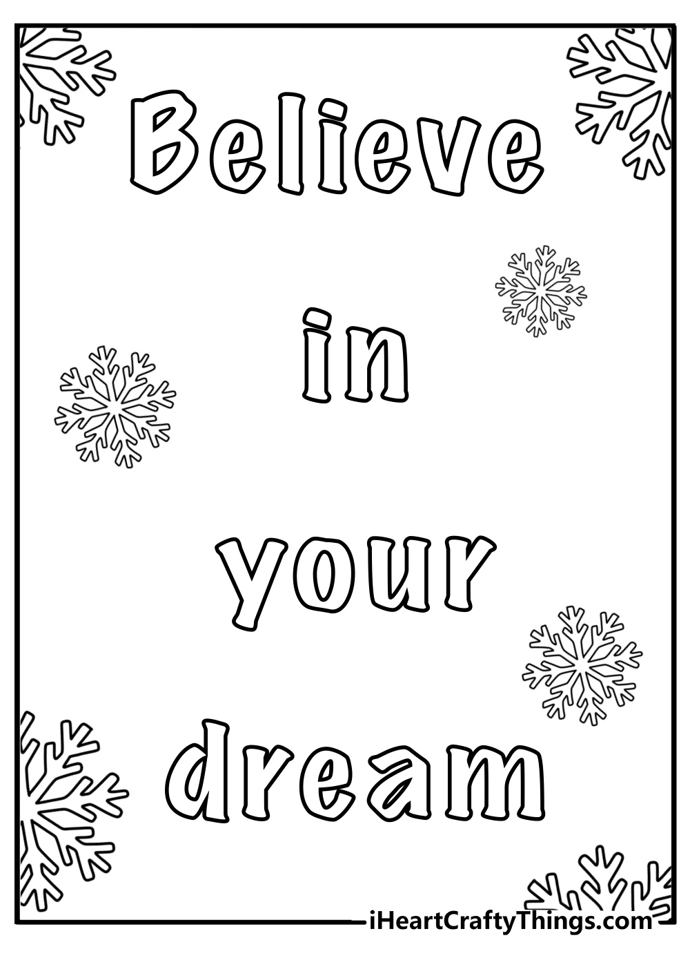 Believe in your dreams fun motivational quote coloring sheet