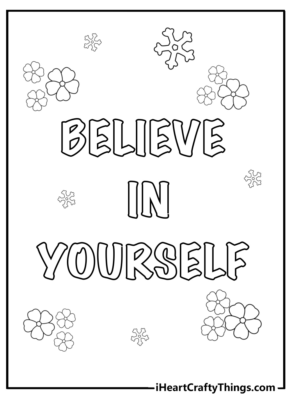 Believe in yourself quote coloring page for kids