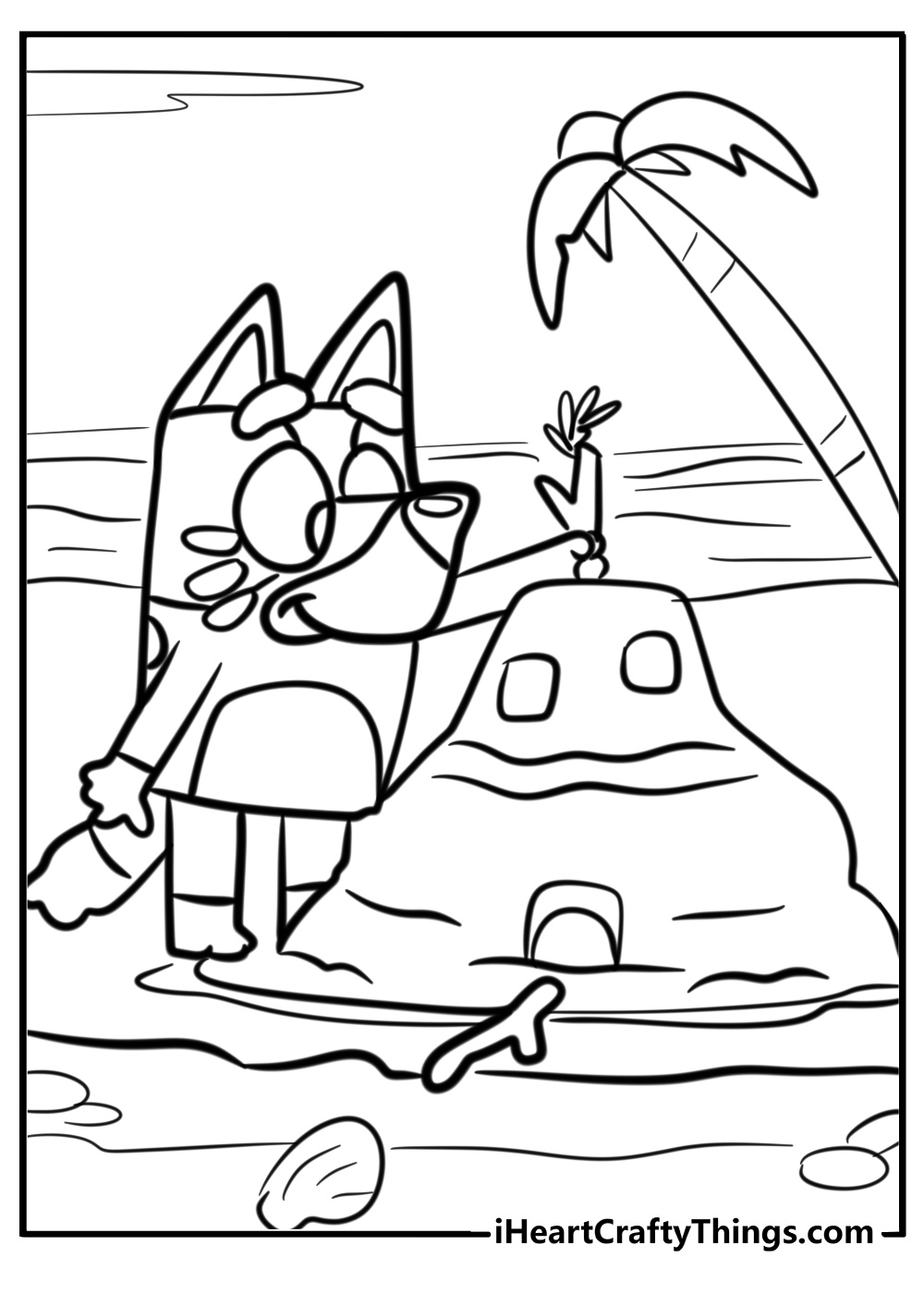 Bluey sandcastle building coloring outline