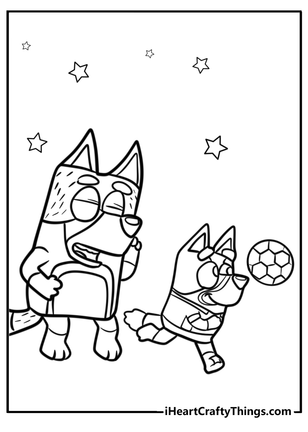 Bluey playing soccer with dad Bandit coloring page