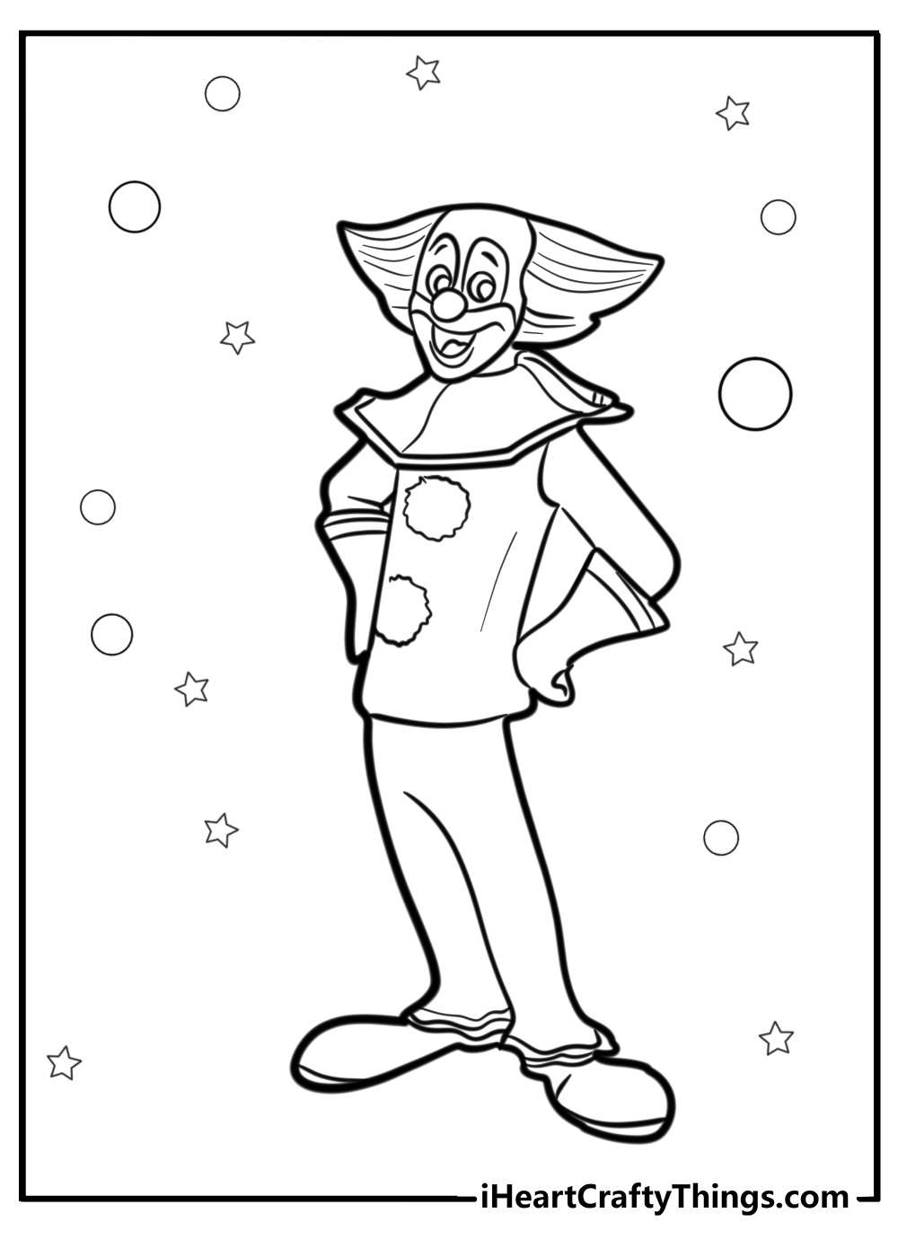 Bozo the clown in a fun circus scene coloring sheet