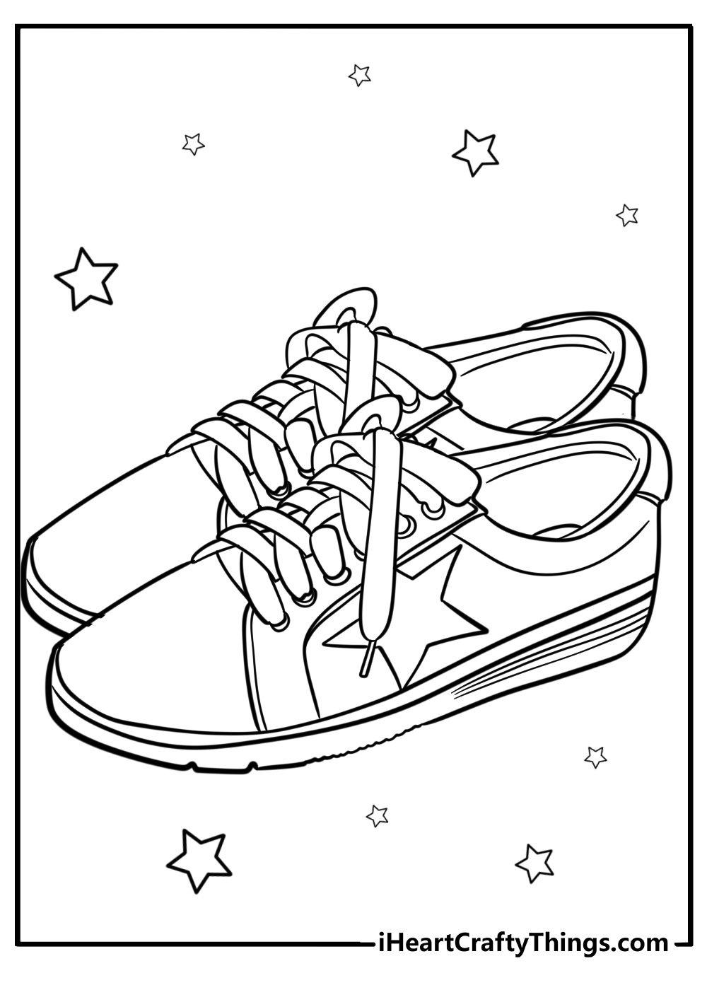 Bright sneakers with stars detailed coloring sheet