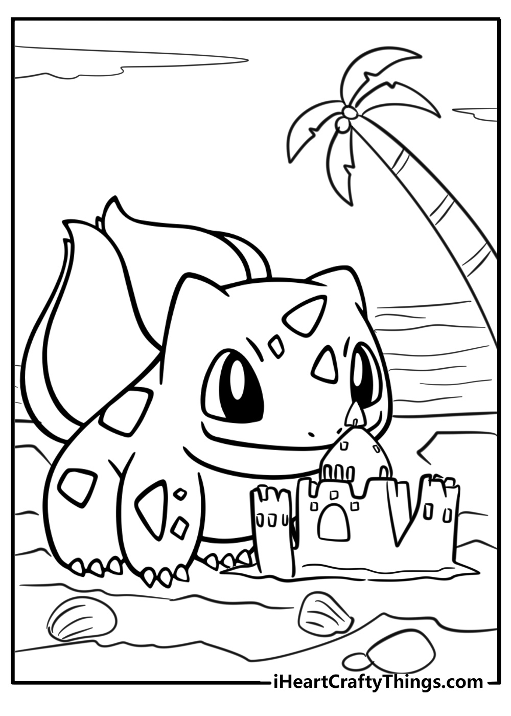 Bulbasaur building a sandcastle printables to color