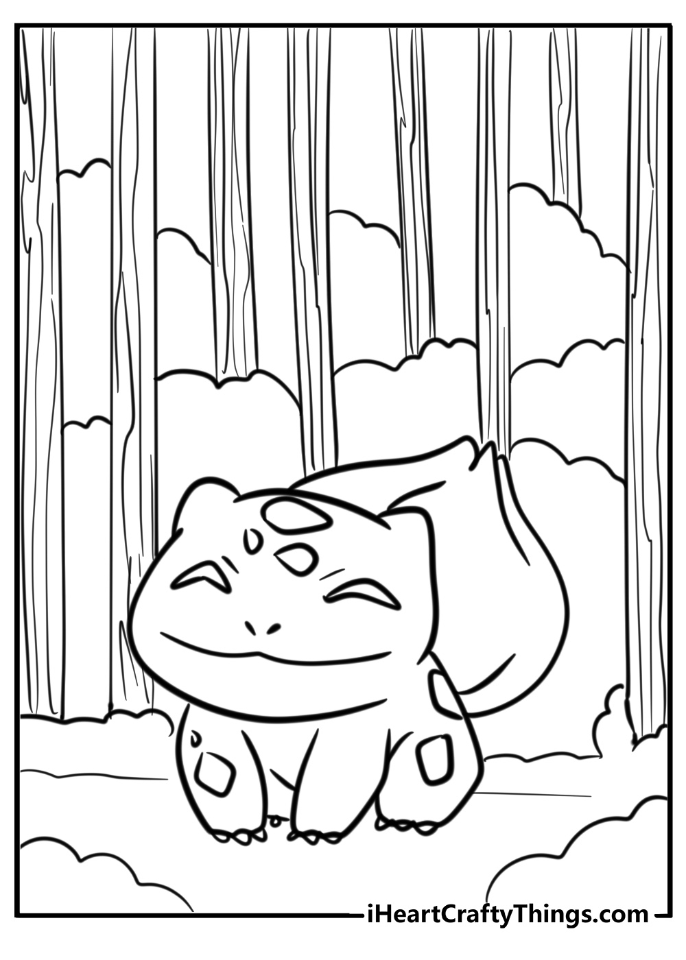 Bulbasaur exploring a magical forest free coloring page