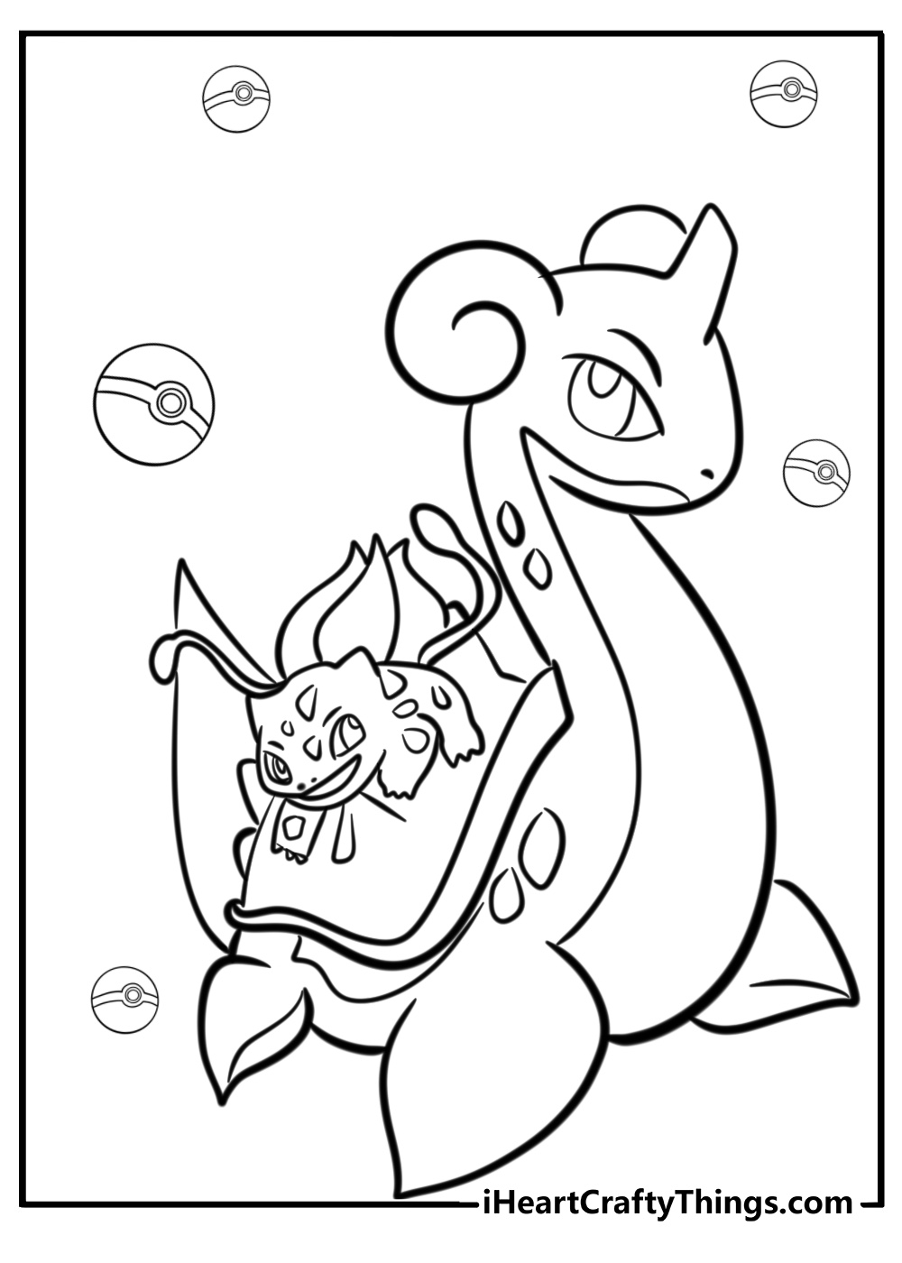 Bulbasaur riding on a lapras coloring pages for adults