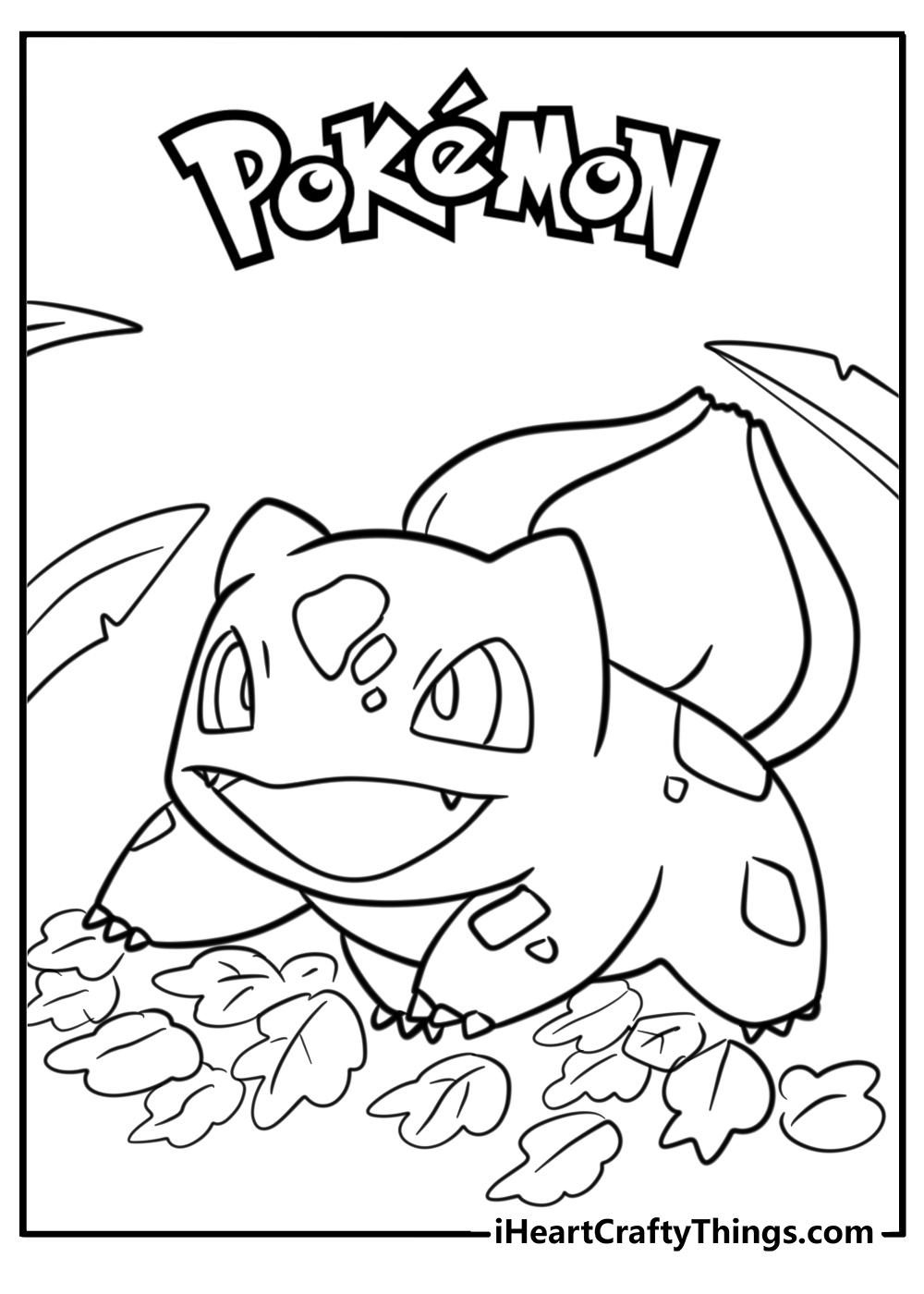 Bulbasaur running through autumn leaves coloring page