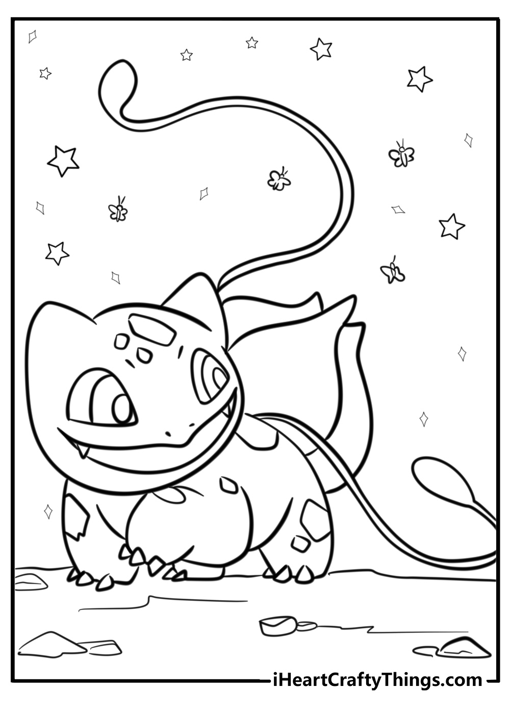 Bulbasaur under the stars with fireflies free paf to color