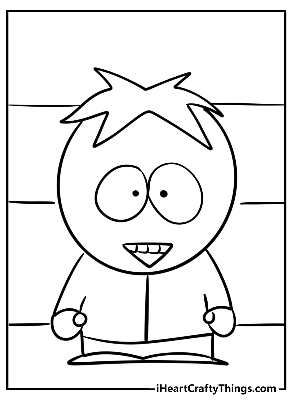 Butters smiling in his classic green shirt fun cartoon coloring sheet