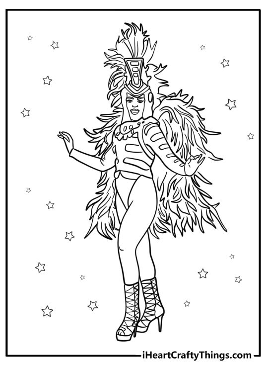 Carnival performer in costume fun mardi gras coloring sheet