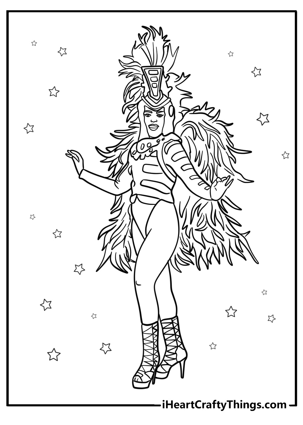 Carnival performer in costume fun mardi gras coloring sheet