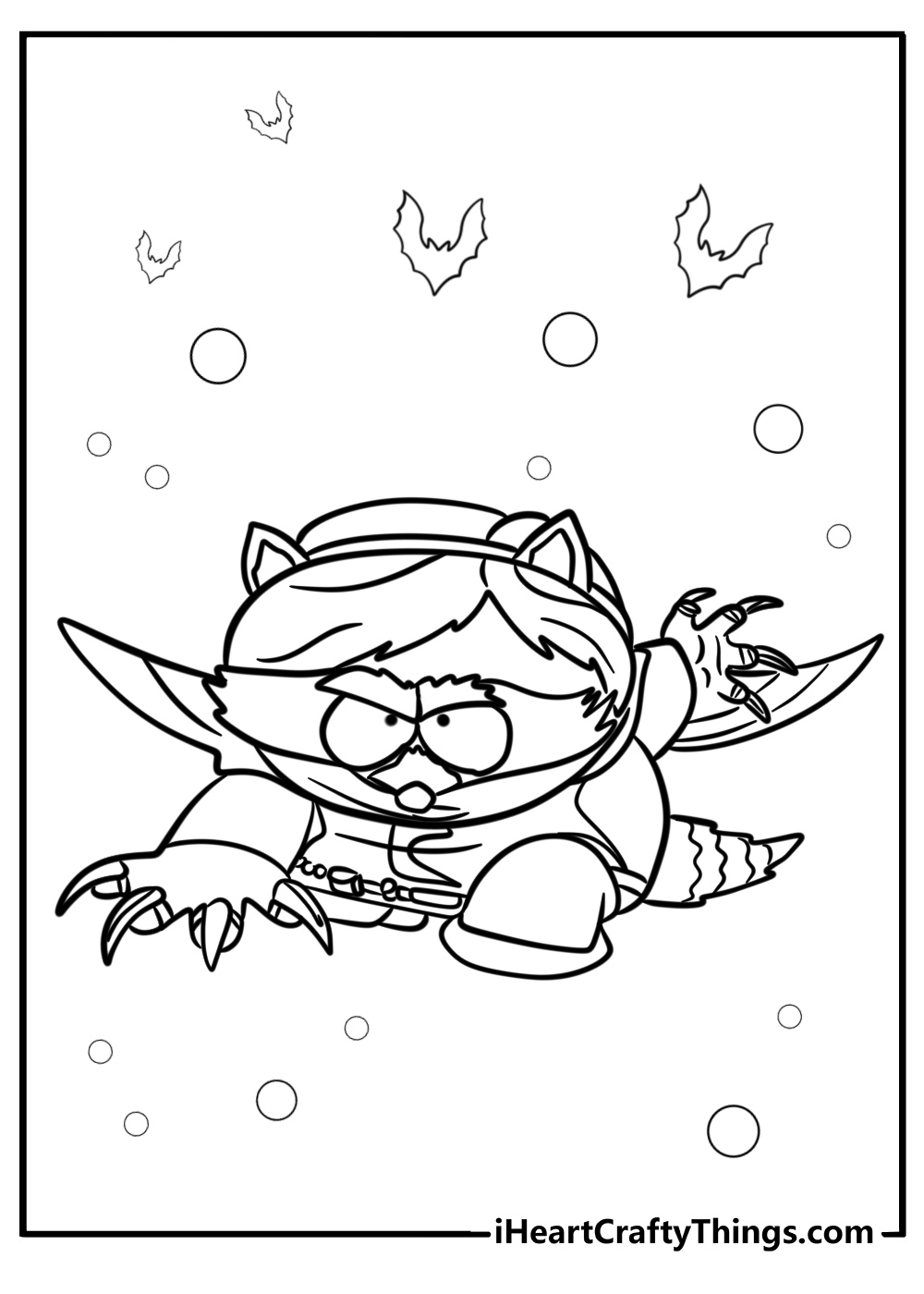 Cartman as the coon free printable pdf coloring page