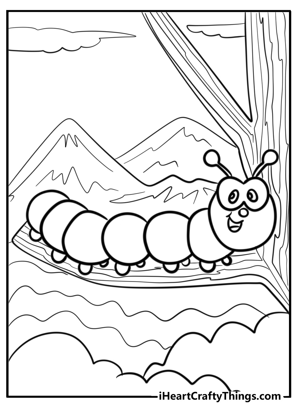 Cartoon caterpillar printable to color for toddlers