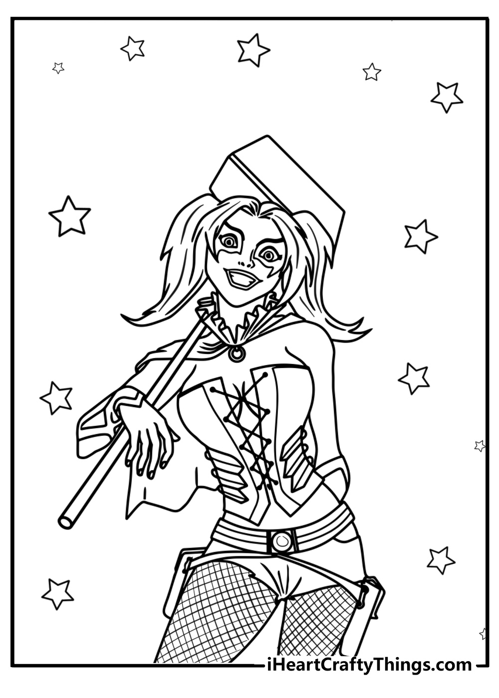 Cartoon harley quinn coloring page for kids