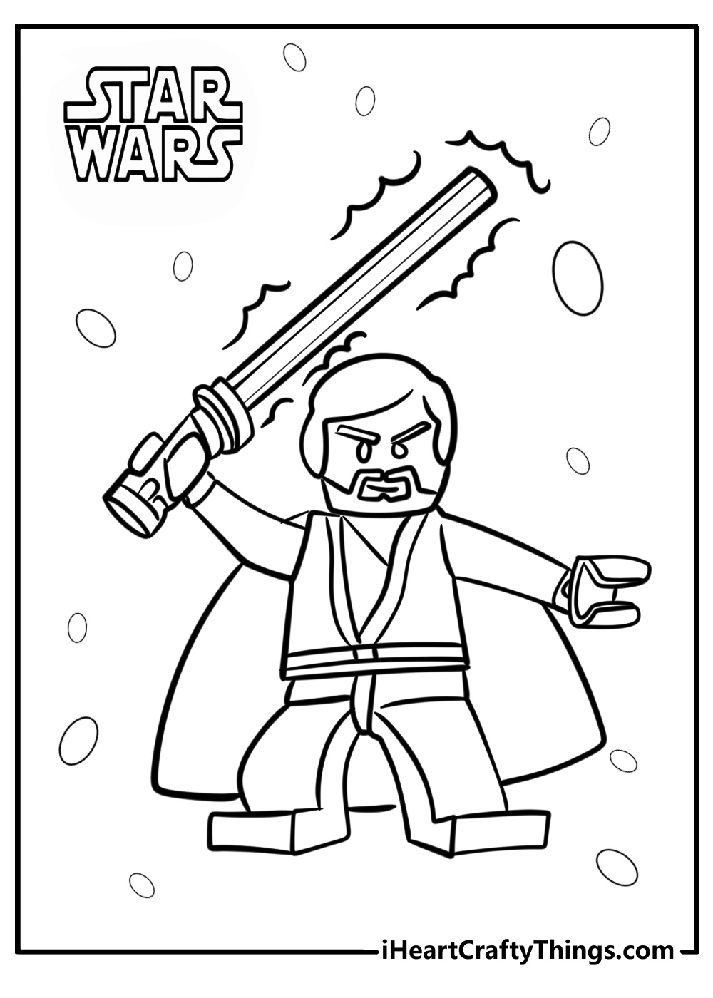 Cartoon lego obi wan kenobi ready to duel fun coloring sheet