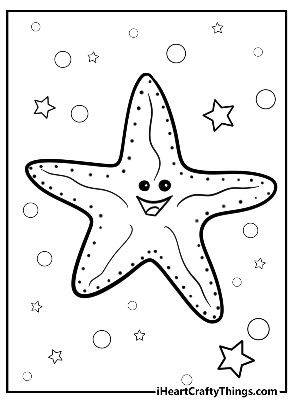 Cartoon starfish waving in ocean fun coloring sheet