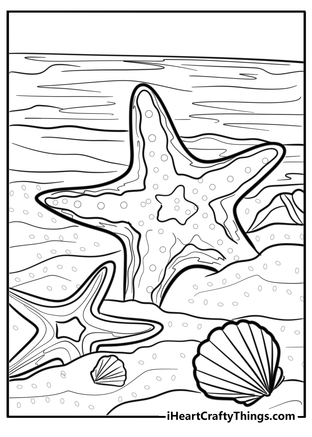 Cartoon starfish with ocean background fun coloring sheet