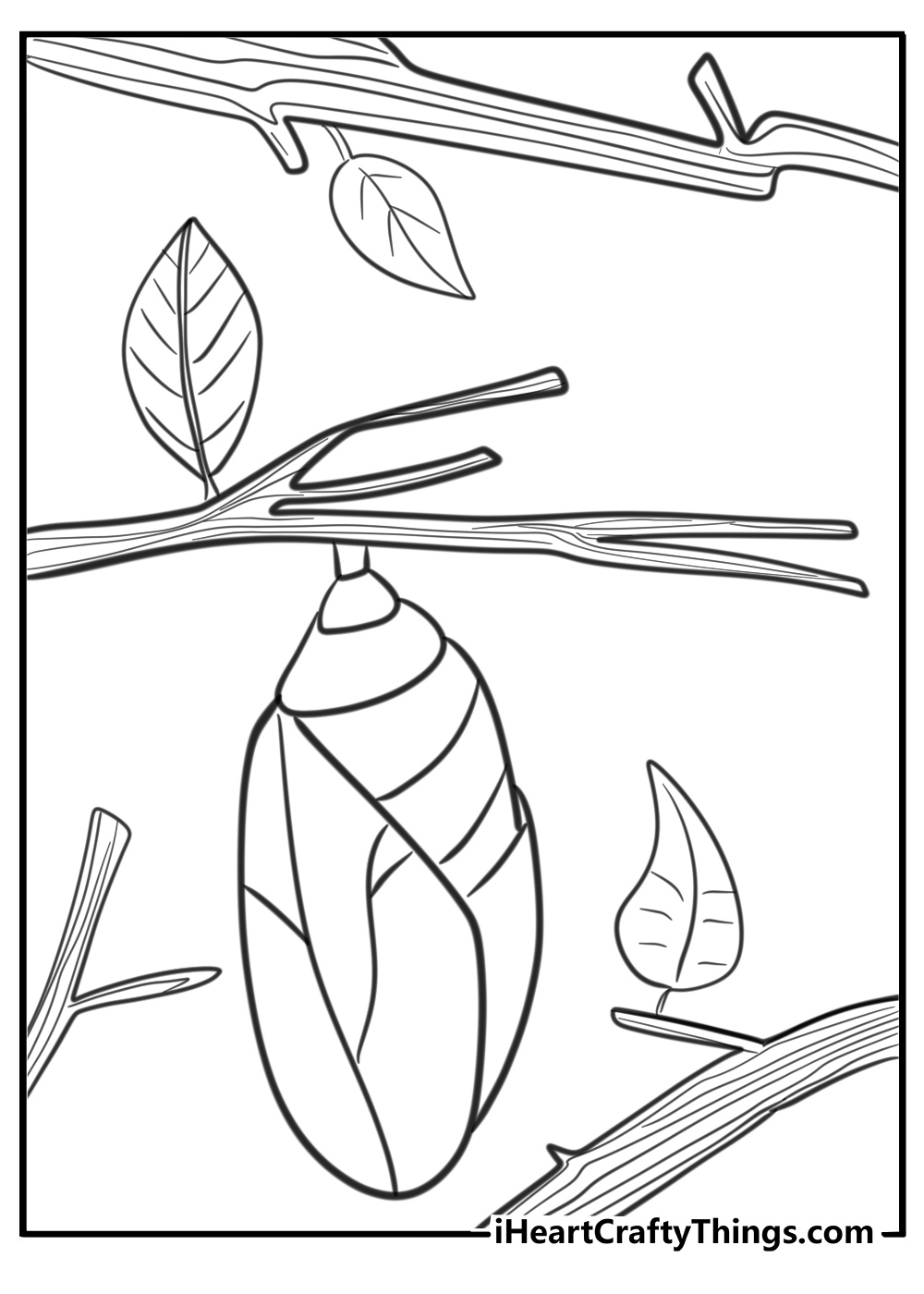 Caterpillar cocoon on a branch coloring sheet