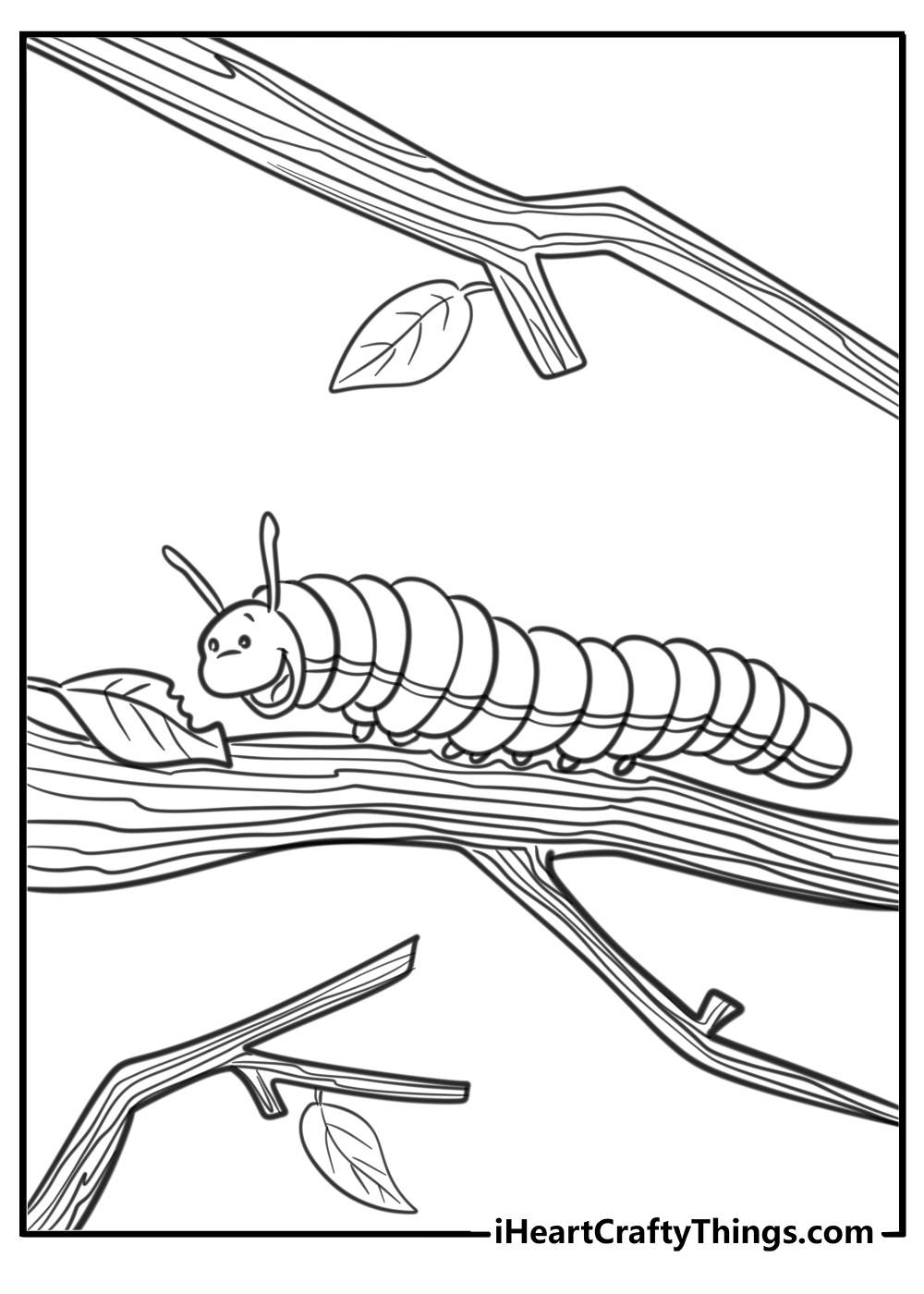 Caterpillar crawling up blades of grass coloring page