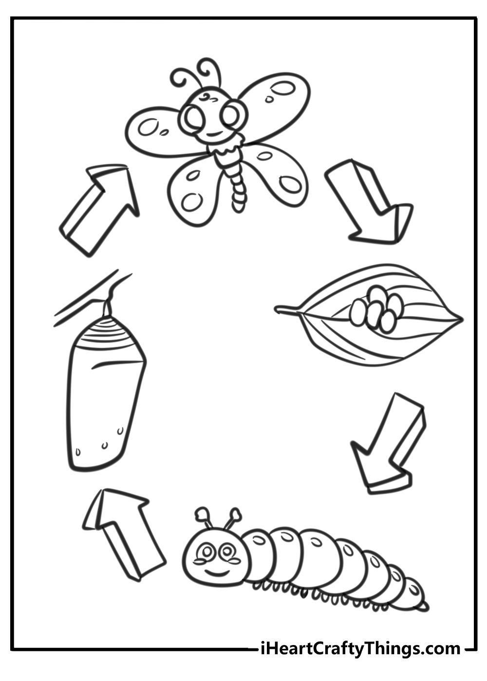 Caterpillar life cycle coloring page