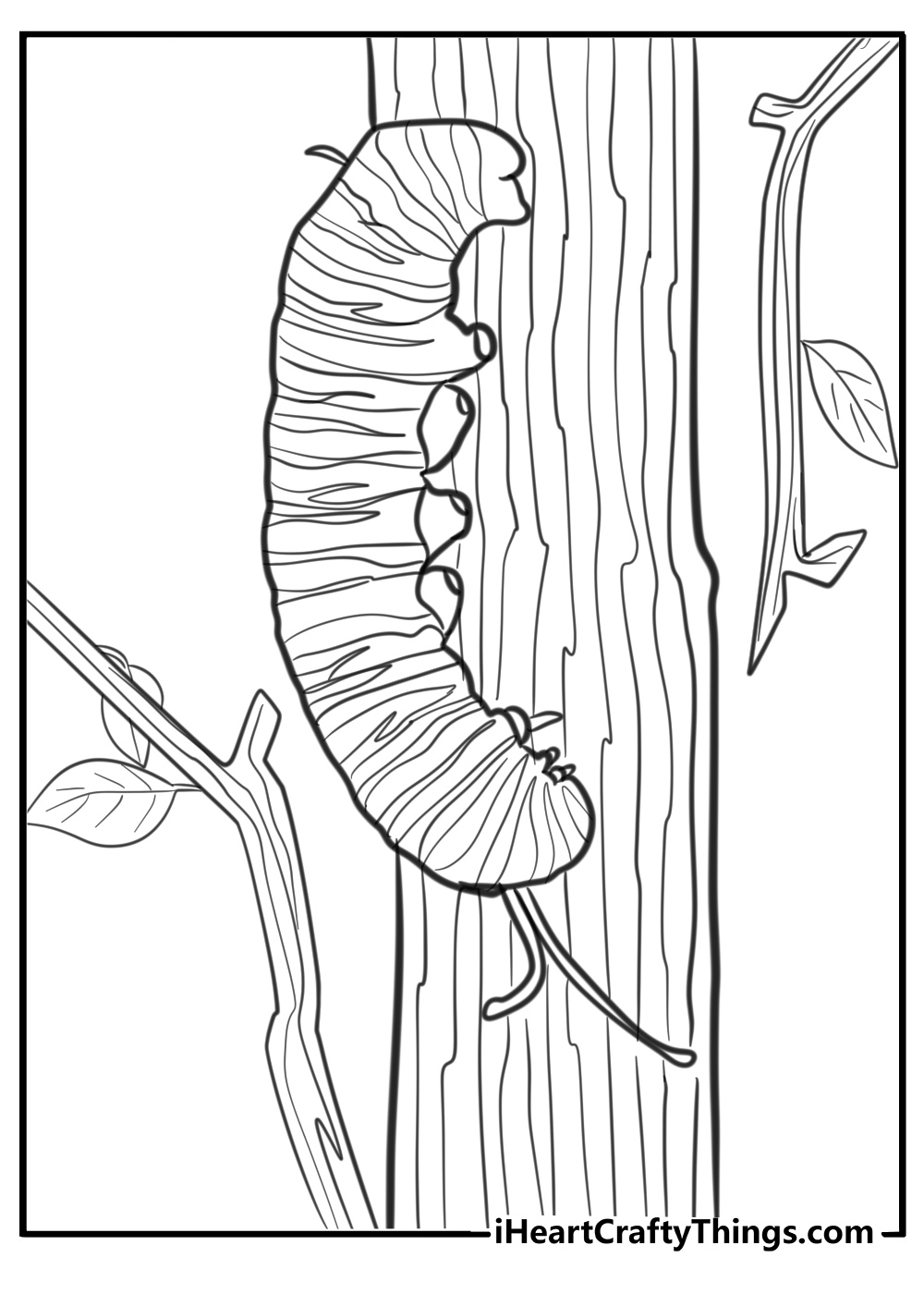 Caterpillar walking down a tree branch coloring page