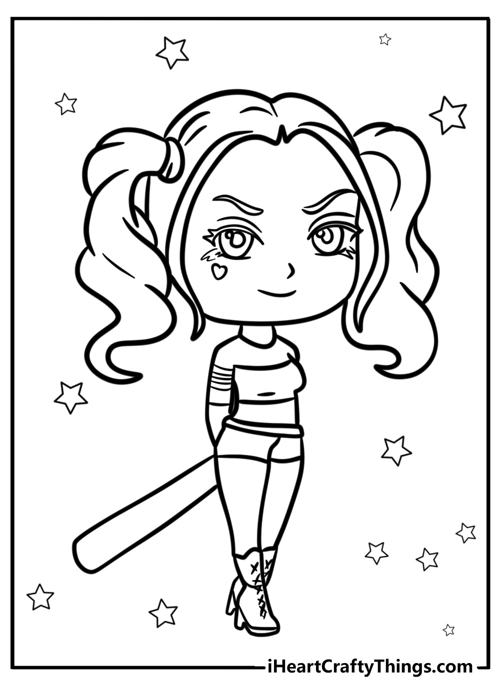 Chibi harley quinn coloring page for preschoolers