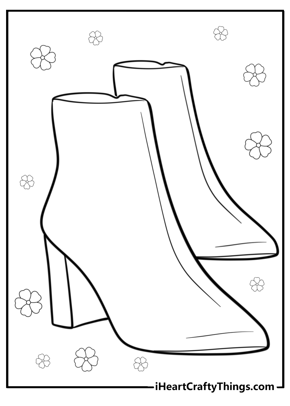 Chic ankle boots fun printable shoe coloring sheet