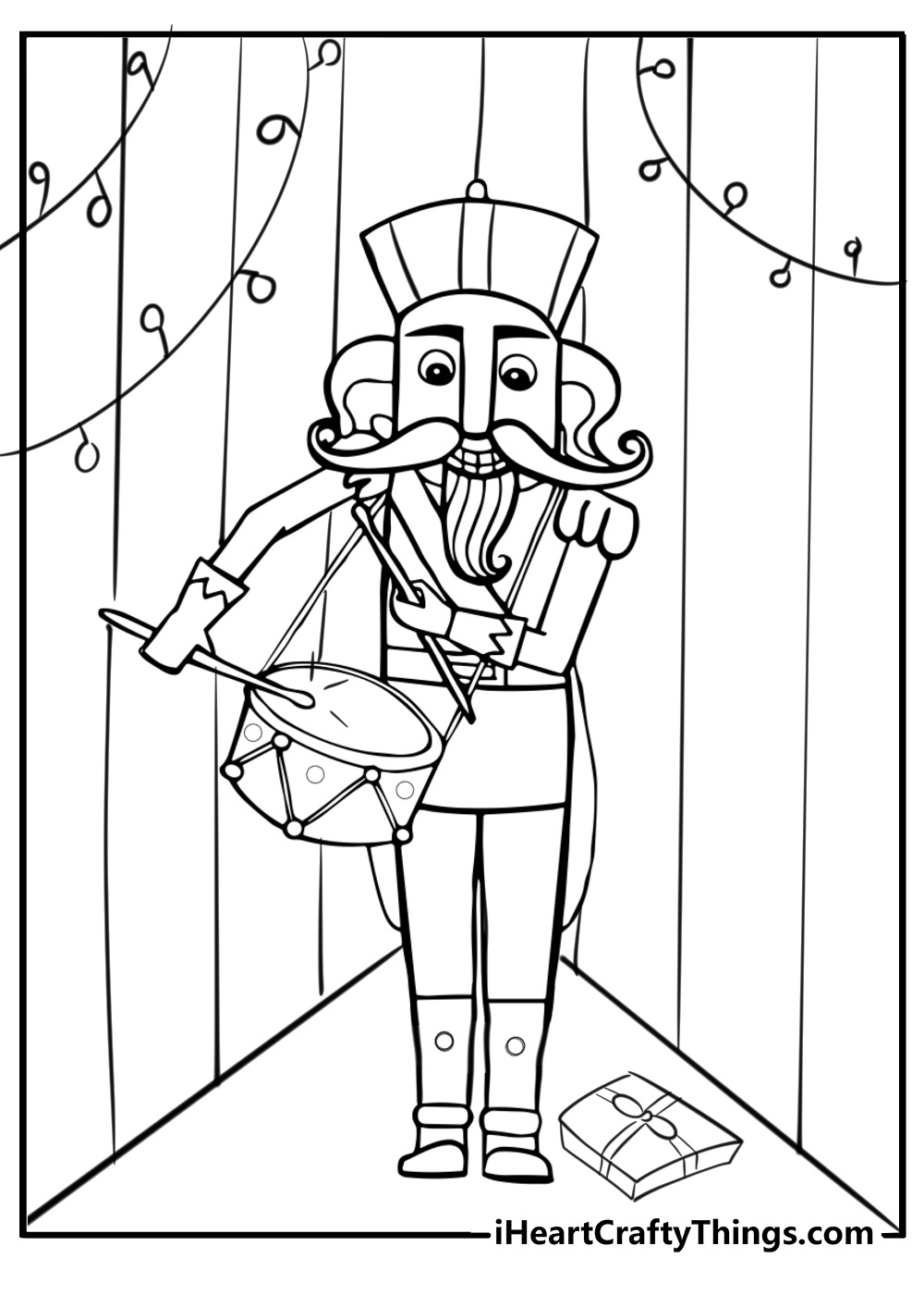 Christmas nutcracker with festive decorations coloring page