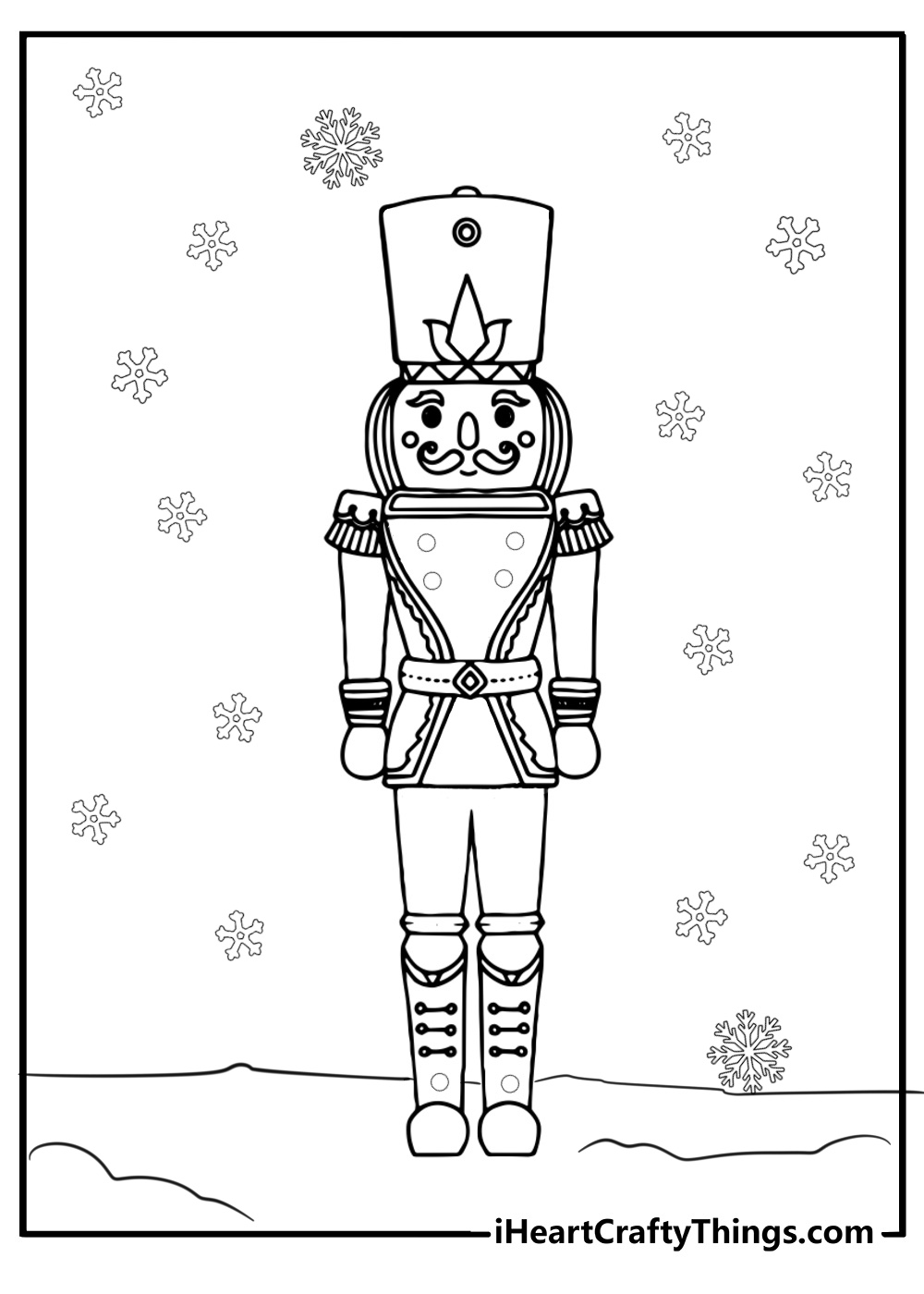 Christmas nutcracker with snowflakes free coloring page