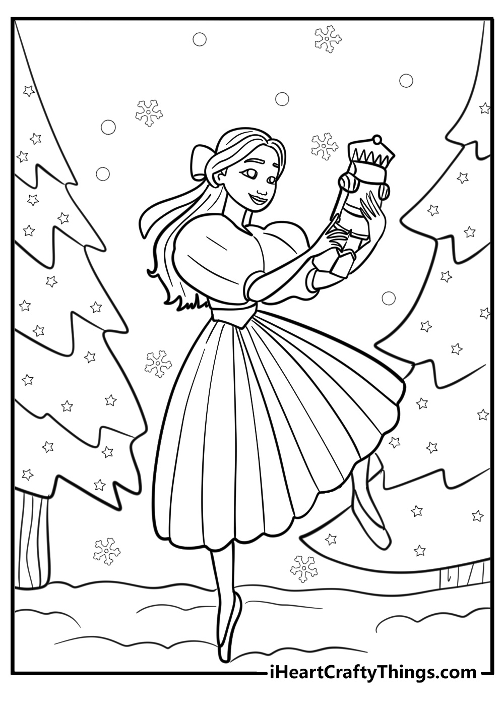 Clara and nutcracker under the christmas tree fun coloring sheet