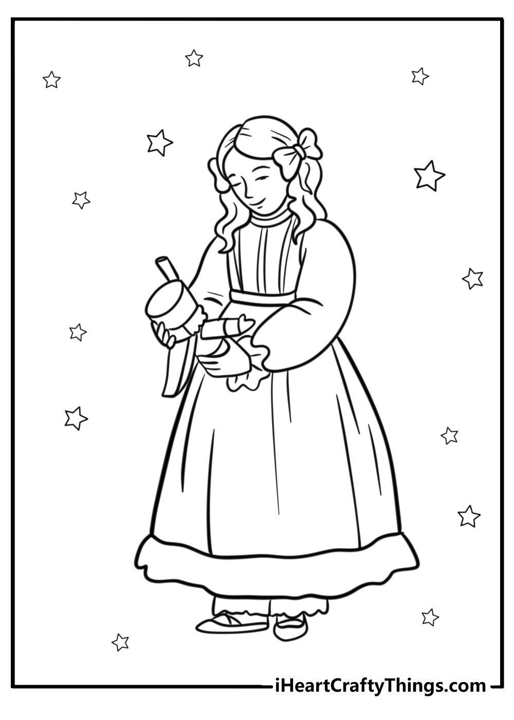 Clara holding the nutcracker free coloring page pdf