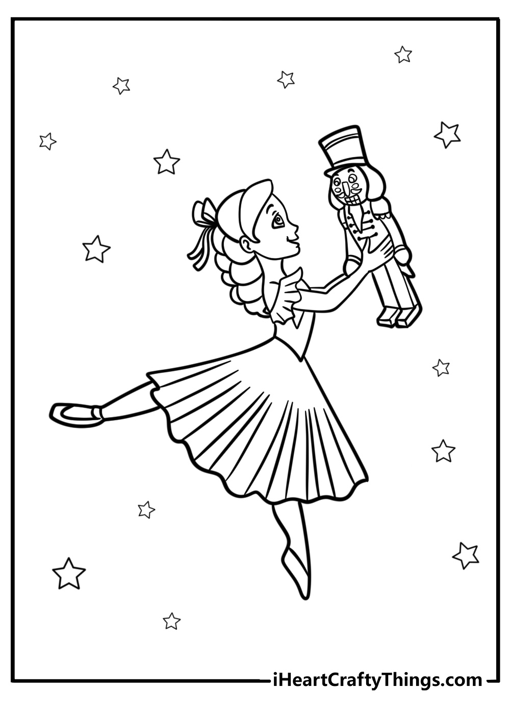 Clara with nutcracker prince detailed coloring page