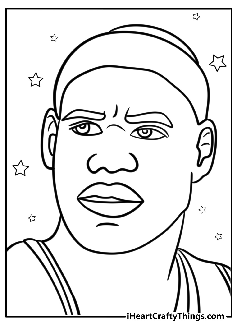 Close up of lebron james face coloring page for adults