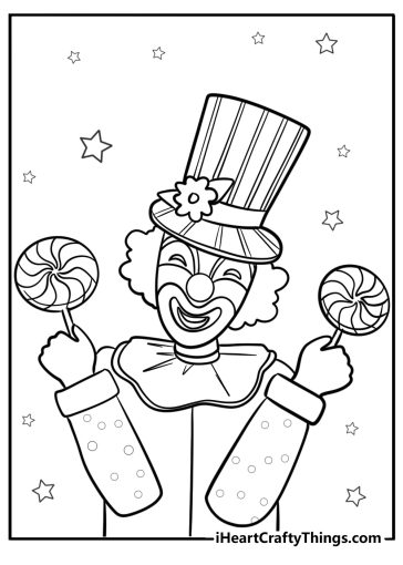 Clown holding a lollipop free pdf printable coloring page