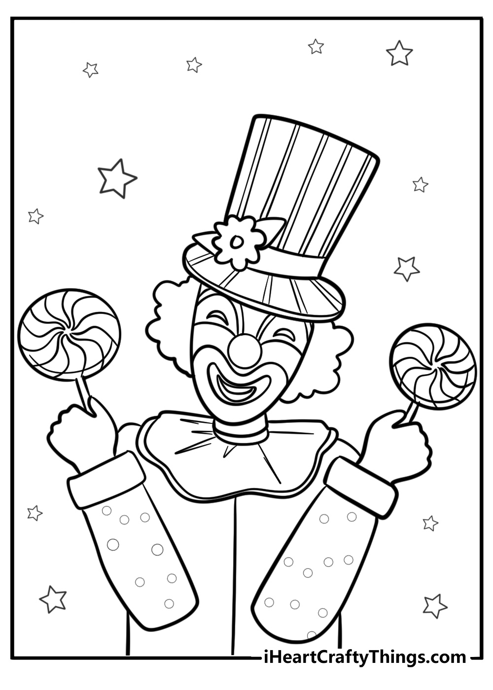 Clown holding a lollipop free pdf printable coloring page