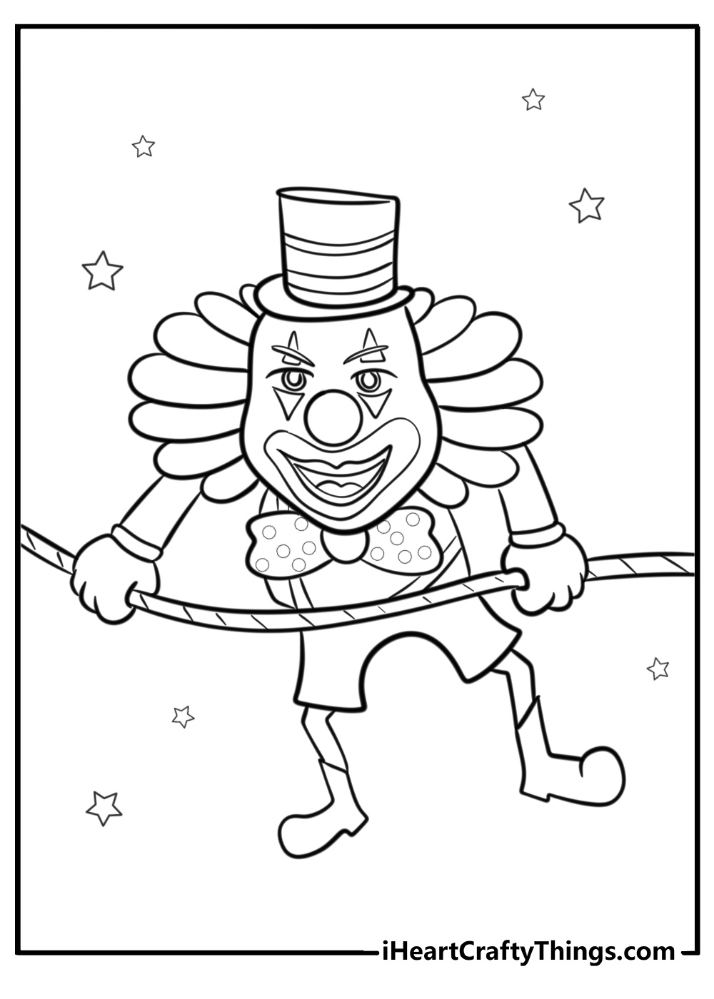 Clown performing with a magic trick free coloring page