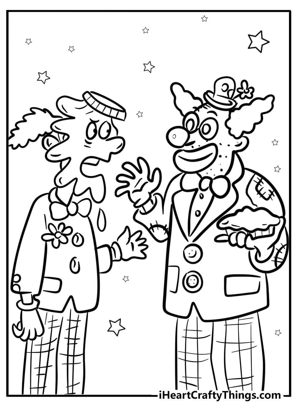 Clown with a pie for a comedy act fun coloring sheet for kids