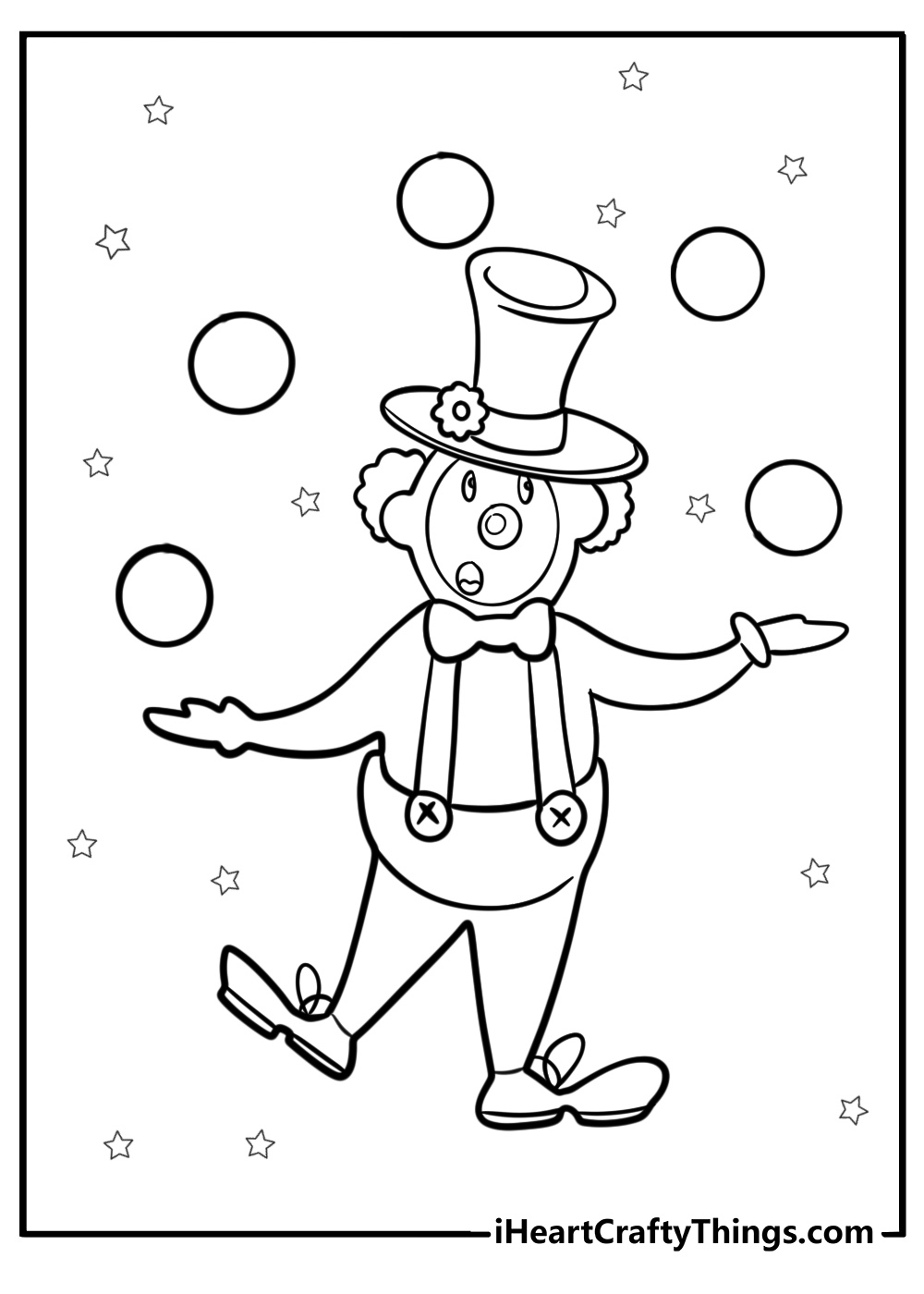 Clown with oversized shoes and hat printable coloring page