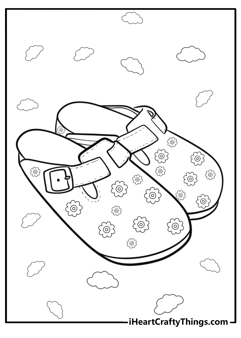 Colorful clogs with patterns detailed coloring sheet