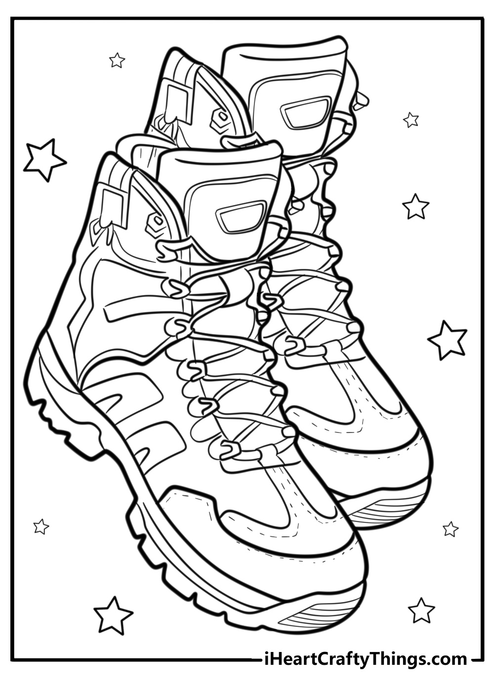 Combat boots for hiking printable shoe coloring page