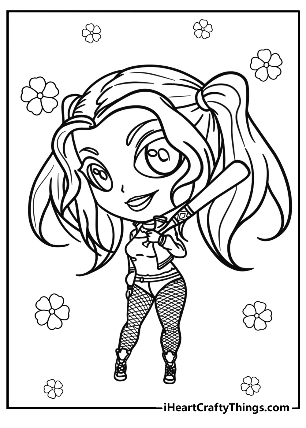 Cute cartoon harley quinn coloring page