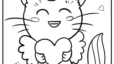 Cute unicorn cat with hearts free coloring page pdf