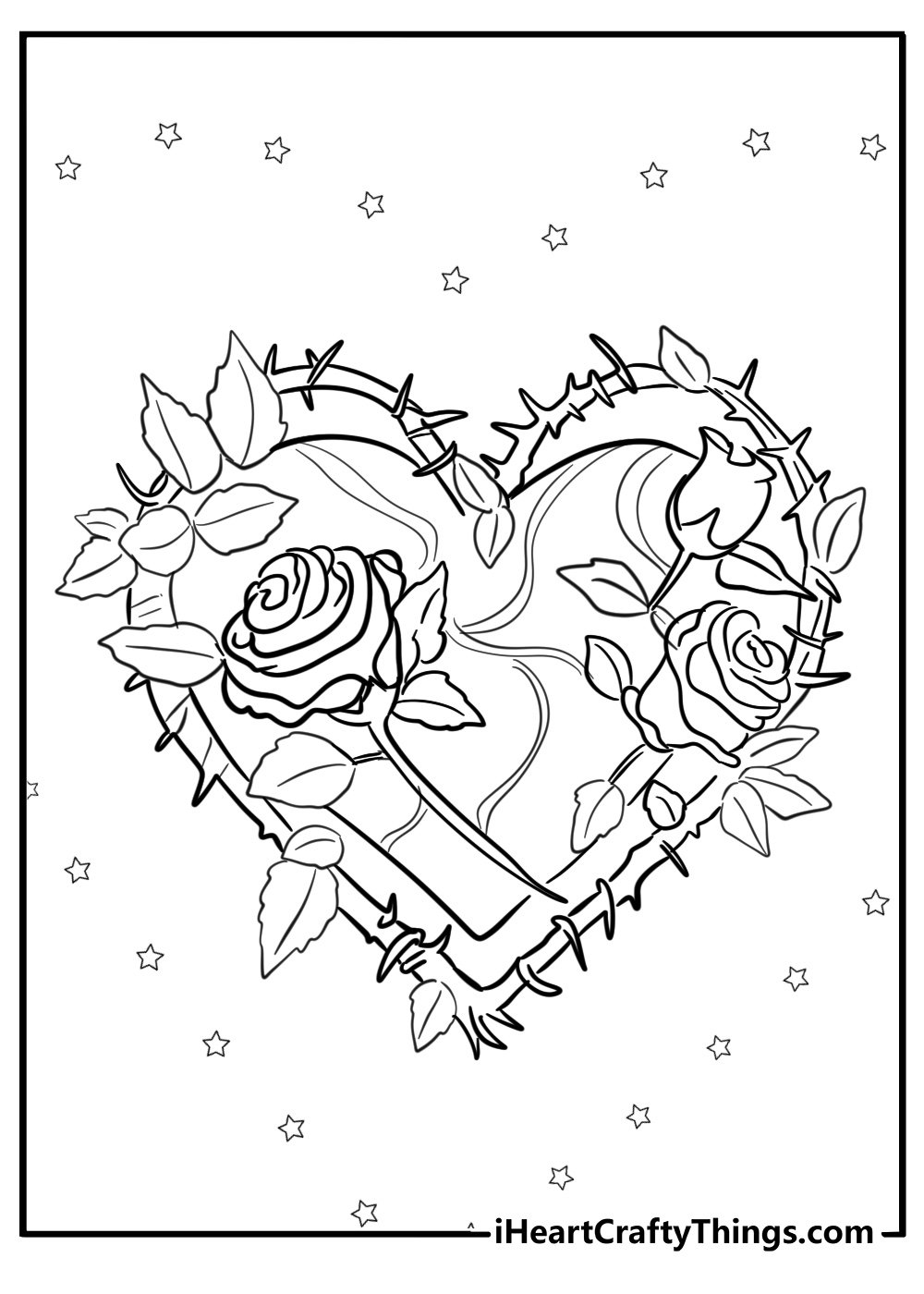 Dark gothic heart with thorns and roses detailed sheet